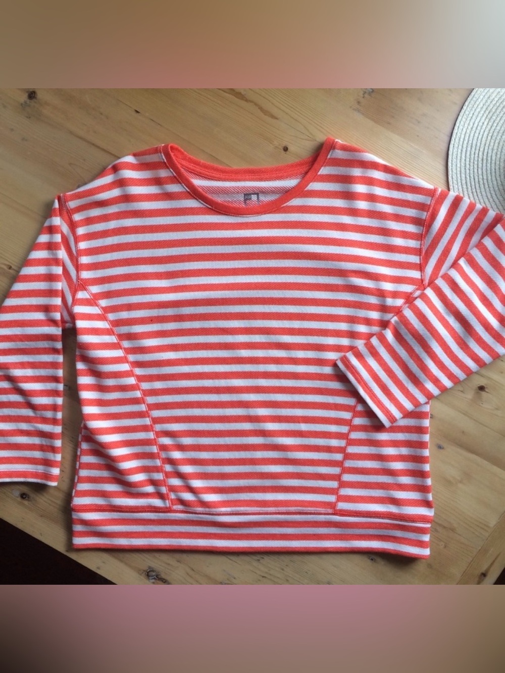 JCP Large Vibrant orange & white stripe French terry sweatshirt